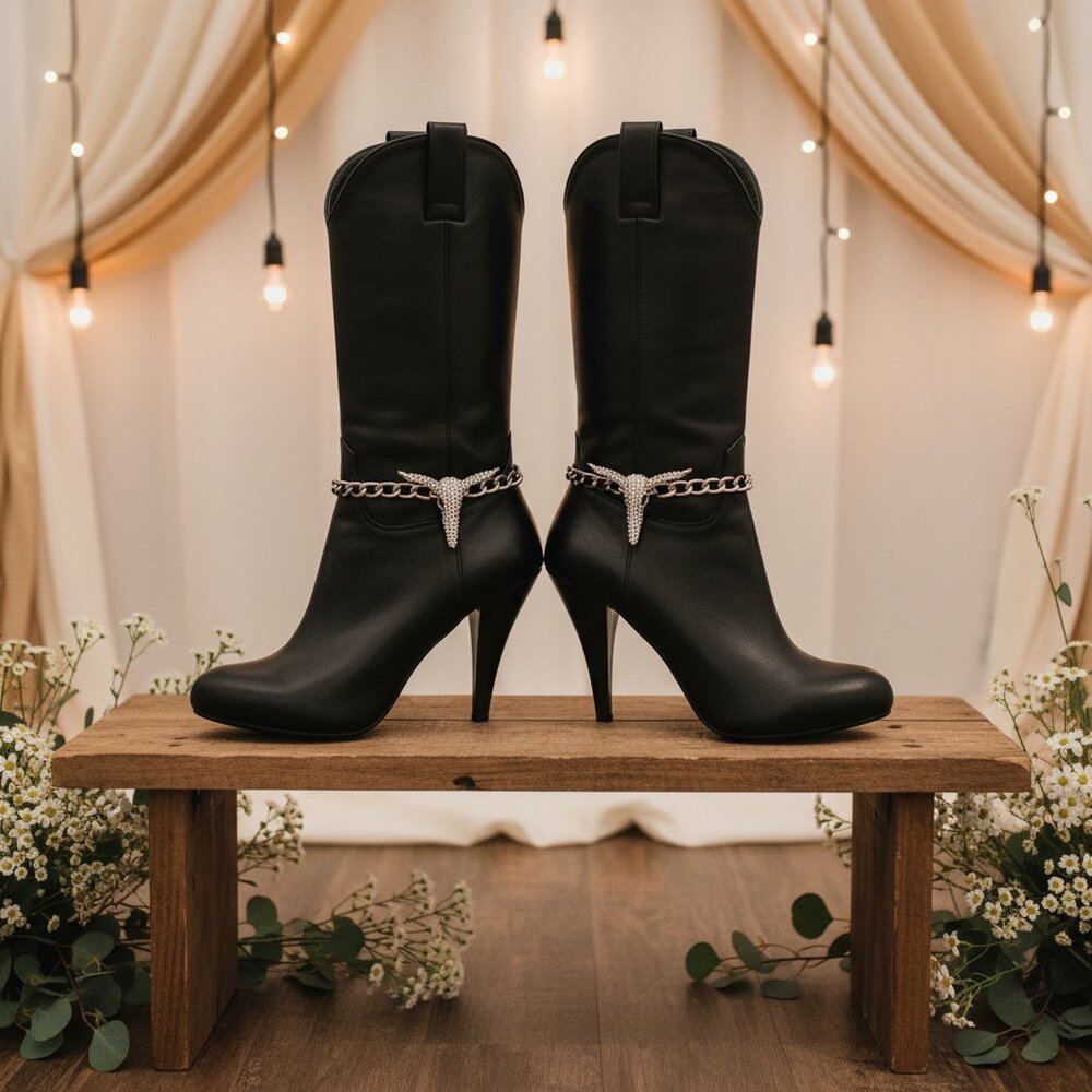 Women 2PCS Silver Metal Boot Chain Bracelet Shoe Anklet Bling Bull Charm Skull